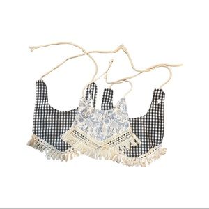 Lot of 3 boho style bibs with fringe